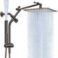 Veken All Metal 10" Shower Head with Handheld, Luxurious Square Double Rain Shower Heads,Power Wash Wand,Dual High Pressure Detachable Rainfall Showerhead with Spray Combo,Extension Arm,Chrome,Sliver