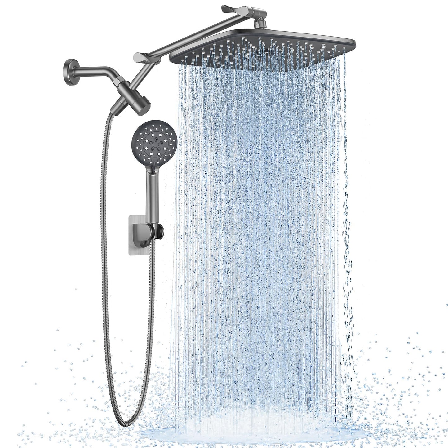 Veken 11.8" Rain Shower Head with Handheld, High Pressure Handheld Shower with Multi Spray Modes, Rainfall Combo with 15" Metal Extension Arm, Detachable Dual Shower, Bathroom Decor, Chrome Silver