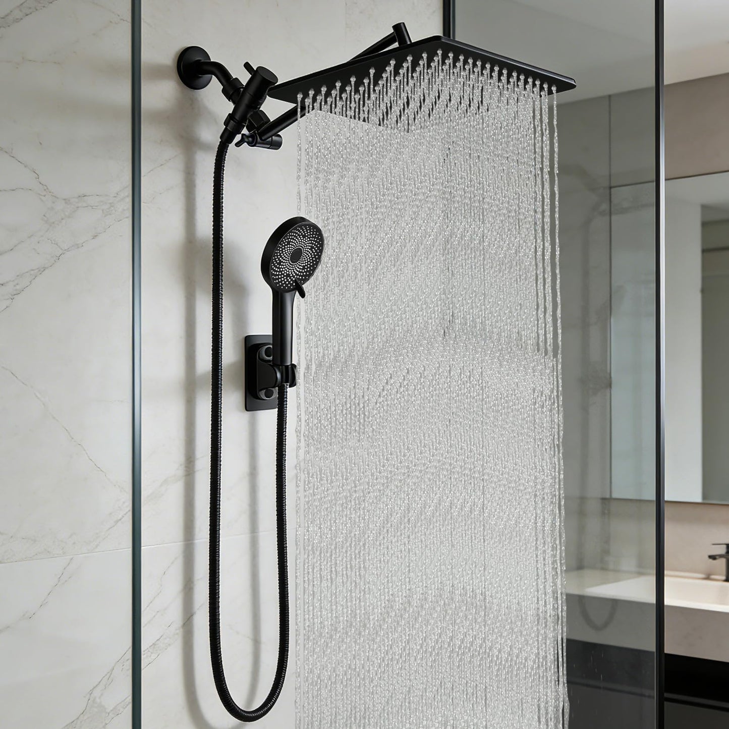 Shower Head, Rain Shower Head with Handheld Spray Combo, 10 Inch Adjustable High Pressure Rainfall Shower Head, Dual Showerhead Set with Extension Arm and 60 Inch Long Shower Hose (Silver)