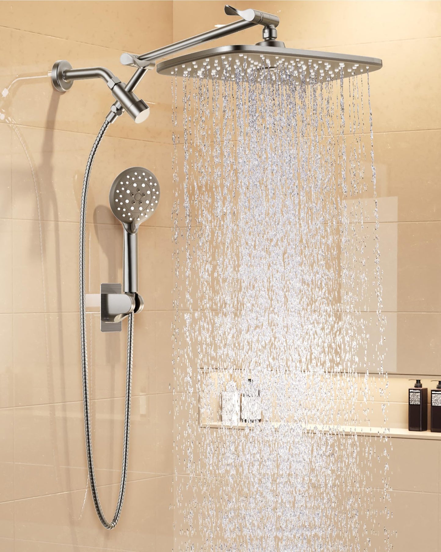 Veken 11.8" Rain Shower Head with Handheld, High Pressure Handheld Shower with Multi Spray Modes, Rainfall Combo with 15" Metal Extension Arm, Detachable Dual Shower, Bathroom Decor, Chrome Silver