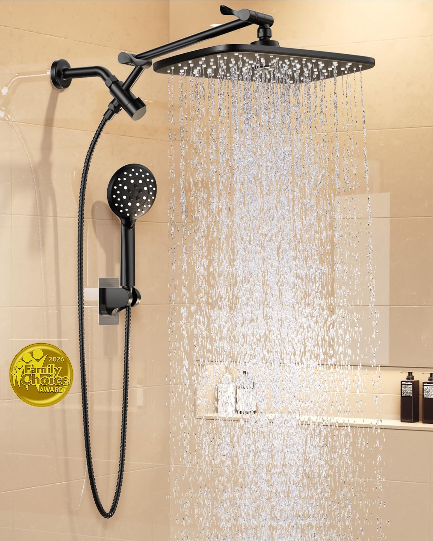 Veken 11.8" Rain Shower Head with Handheld, High Pressure Handheld Shower with Multi Spray Modes, Rainfall Combo with 15" Metal Extension Arm, Detachable Dual Shower, Bathroom Decor, Chrome Silver