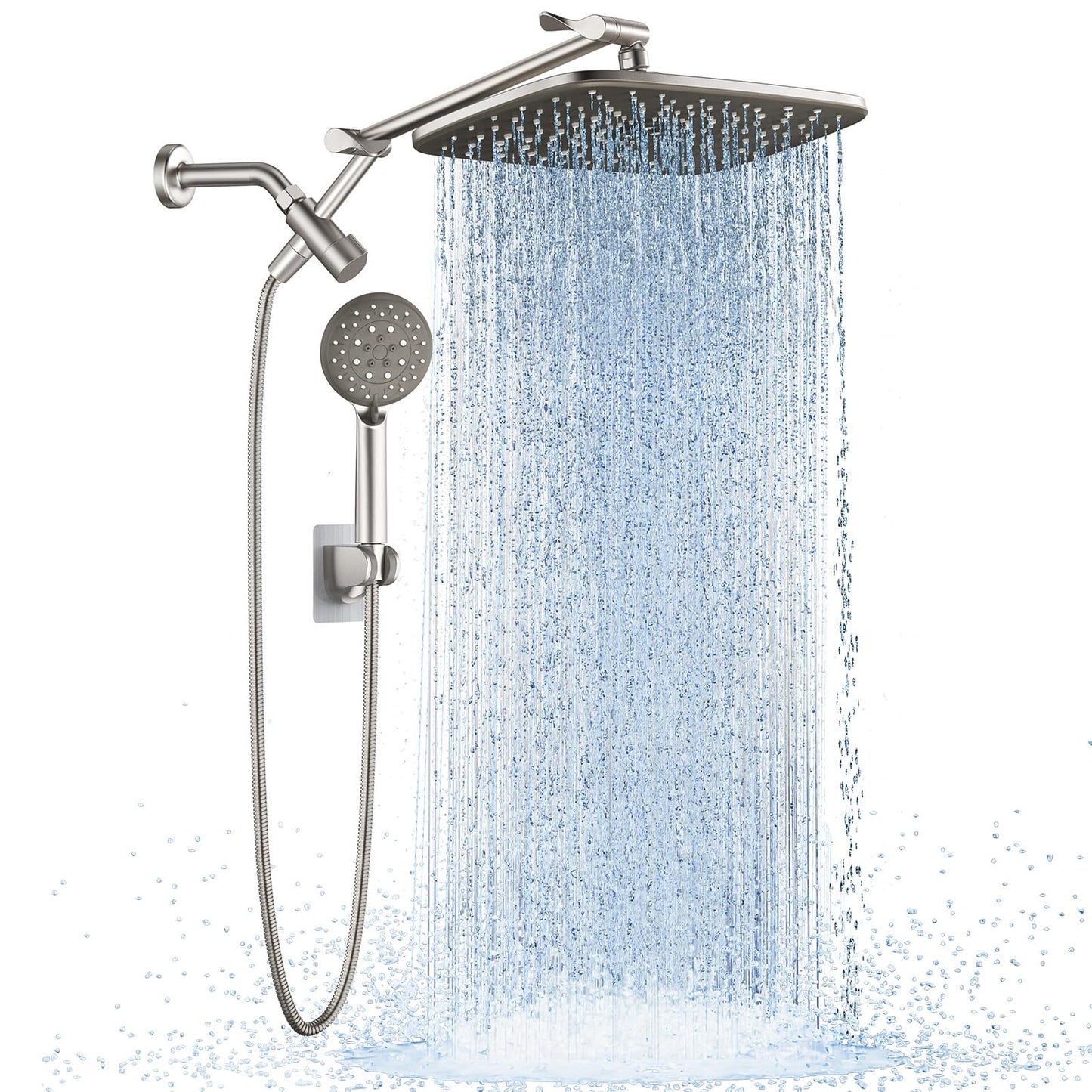 Veken 11.8" Rain Shower Head with Handheld, High Pressure Handheld Shower with Multi Spray Modes, Rainfall Combo with 15" Metal Extension Arm, Detachable Dual Shower, Bathroom Decor, Chrome Silver